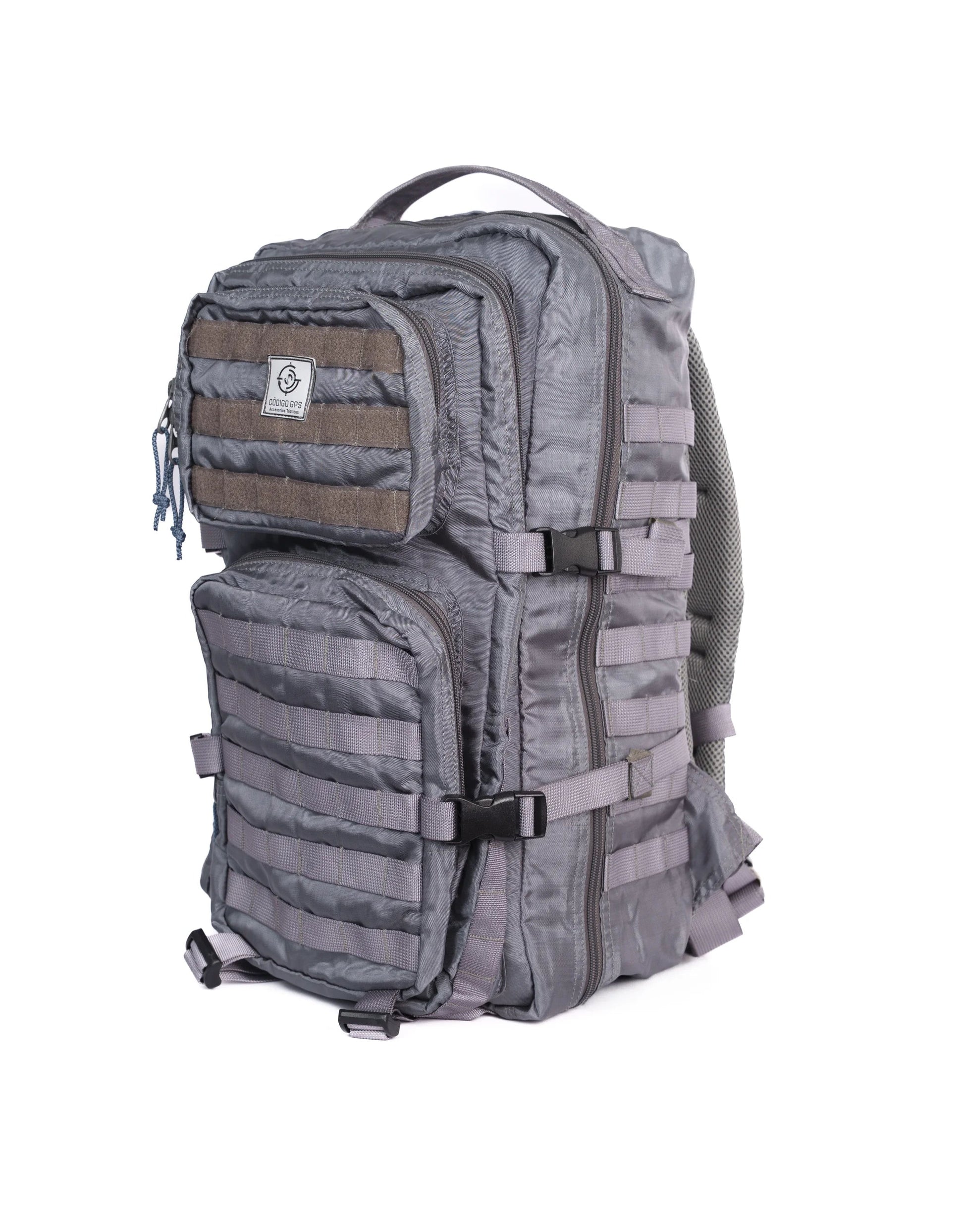Morral Guardián Táctico 34 Litros Resistente y Versátil Sistema Molle Gris Frente