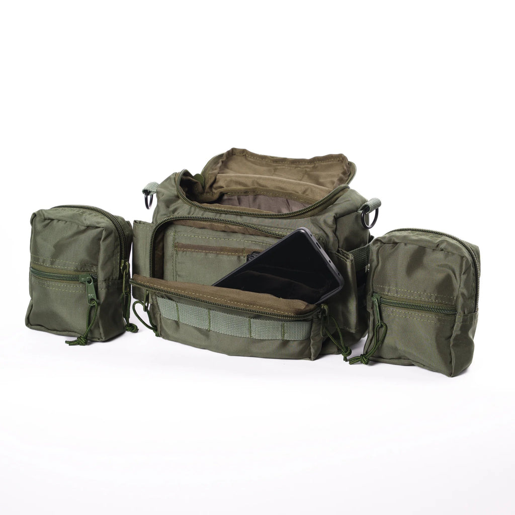 Canguro Orion - Mochila Táctica Versátil y Práctica Verde Militar Abierto con Celular